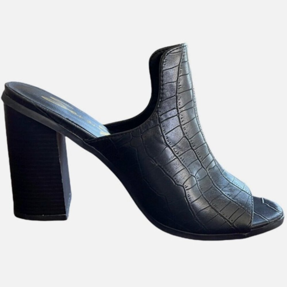 Isabella crocodile embossed peep toe mule pumps 7 For All Mankind